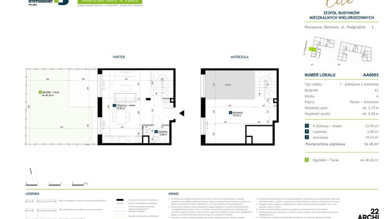 Rzut - Mieszkanie na sprzedaż 1 pokój o powierzchni 56,48 m² - numer AA0003 w Viva Cité 2