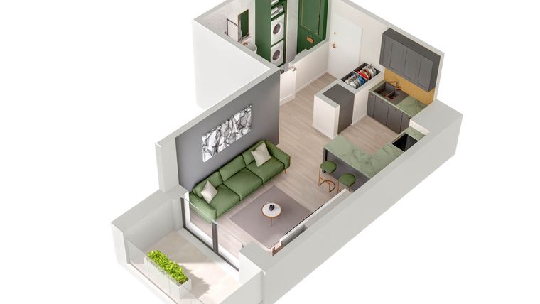 Rzut - Mieszkanie na sprzedaż 1 pokój o powierzchni 26,68 m² - numer C.45.B w Quercus bud. C
