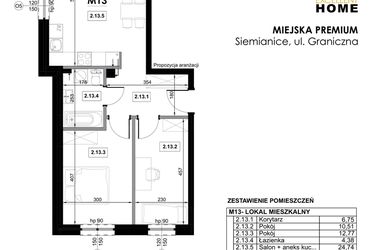 Rzut - Mieszkanie na sprzedaż 3 pokoje o powierzchni 59,15 m² - numer M13 w Miejska Premium II