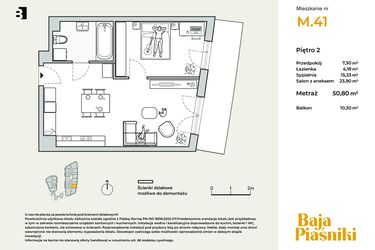 Rzut - Mieszkanie na sprzedaż 2 pokoje o powierzchni 50,8 m² - numer M41 w Baja Piaśniki