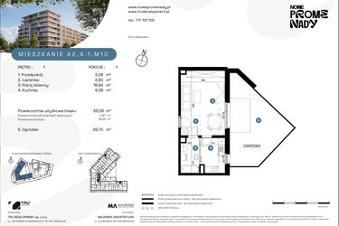 Rzut - Mieszkanie na sprzedaż 1 pokój o powierzchni 33,06 m² - numer A2.4.1.M10 w Nowe Promenady