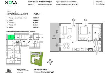 Rzut - Mieszkanie na sprzedaż 2 pokoje o powierzchni 47,27 m² - numer 45 w Nova Radiostacja