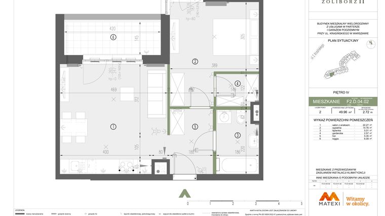 Rzut - Mieszkanie na sprzedaż 2 pokoje o powierzchni 49,96 m² - numer F2.D.04.02 w Sady Żoliborz II