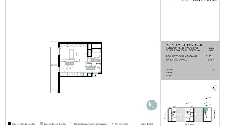 Rzut - Mieszkanie na sprzedaż 1 pokój o powierzchni 39,31 m² - numer A3 226 w Mikato