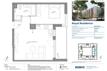 Rzut - Mieszkanie na sprzedaż 2 pokoje o powierzchni 45,3 m² - numer RR/7/C/2/4 w Royal Residence 7
