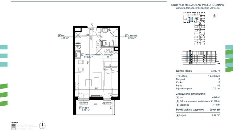 Rzut - Mieszkanie na sprzedaż 1 pokój o powierzchni 29,64 m² - numer BB0271 w Orneko