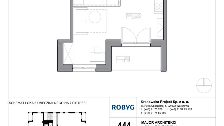 Rzut - Mieszkanie na sprzedaż 1 pokój o powierzchni 30,13 m² - numer KR6/B/7/4 w Apartamenty Krakowska etap VI