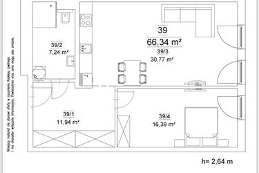 Rzut - Mieszkanie na sprzedaż 2 pokoje o powierzchni 66,34 m² - numer 39 w Osiedle Teatralne 19