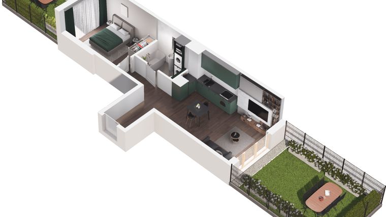 Rzut - Mieszkanie na sprzedaż 2 pokoje o powierzchni 43,27 m² - numer A5.100.M01 w Mieszkaj w mieście - Ogrody Glogera