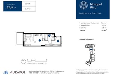Rzut - Mieszkanie na sprzedaż 1 pokój o powierzchni 27,14 m² - numer 1.C.3.08 w Murapol Rivo