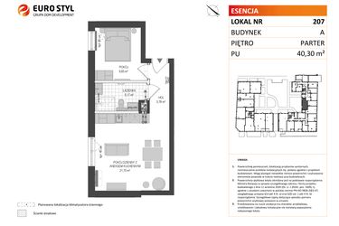 Rzut - Mieszkanie na sprzedaż 1 pokój o powierzchni 40,3 m² - numer A.207 w Esencja - Apartamenty inwestycyjne