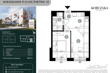 Rzut - Mieszkanie na sprzedaż 2 pokoje o powierzchni 33,87 m² - numer P.IV.03 w Korczaka Apartamenty
