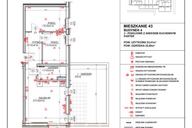 Rzut - Mieszkanie na sprzedaż 3 pokoje o powierzchni 53,41 m² - numer 4.43 w Osiedle 4 Pory Roku - Etap VII