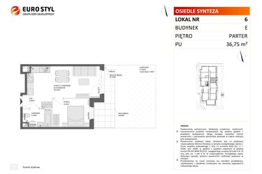 Rzut - Mieszkanie na sprzedaż 2 pokoje o powierzchni 36,75 m² - numer E.6 w Osiedle Synteza etap IV