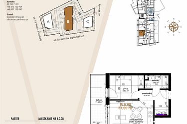 Rzut - Mieszkanie na sprzedaż 2 pokoje o powierzchni 37 m² - numer B.0.08 w Vanda Park