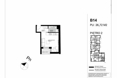Rzut - Mieszkanie na sprzedaż 1 pokój o powierzchni 26,72 m² - numer B14 w Apartamenty Kopernika - etap II