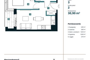 Rzut - Mieszkanie na sprzedaż 1 pokój o powierzchni 30,9 m² - numer M305 w Sea Breeze
