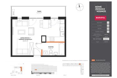 Rzut - Mieszkanie na sprzedaż 1 pokój o powierzchni 34,8 m² - numer A-05-11-K2 w Nowe Żerniki to KOSMOS