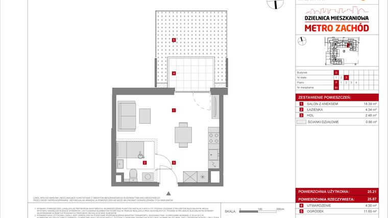 Rzut - Mieszkanie na sprzedaż 1 pokój o powierzchni 25,21 m² - numer D.81 w Dzielnica Mieszkaniowa Metro Zachód - etap 8.2