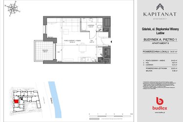 Rzut - Mieszkanie na sprzedaż 1 pokój o powierzchni 33,52 m² - numer A9 w Kapitanat A