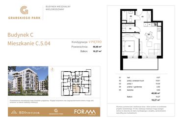 Rzut - Mieszkanie na sprzedaż 2 pokoje o powierzchni 40,66 m² - numer C.5.04 w Grabskiego Park