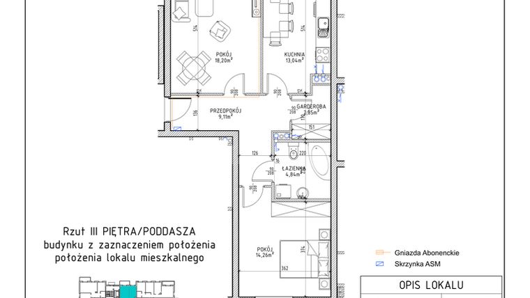 Rzut - Mieszkanie na sprzedaż 2 pokoje o powierzchni 62,3 m² - numer 16 w Osiedle Sady bud. E4