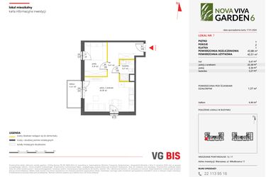 Rzut - Mieszkanie na sprzedaż 2 pokoje o powierzchni 43,88 m² - numer 7 w Nova Viva Garden 6