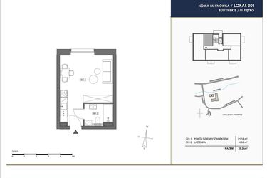 Rzut - Mieszkanie na sprzedaż 1 pokój o powierzchni 25,26 m² - numer B.301 w Nowa Młynówka