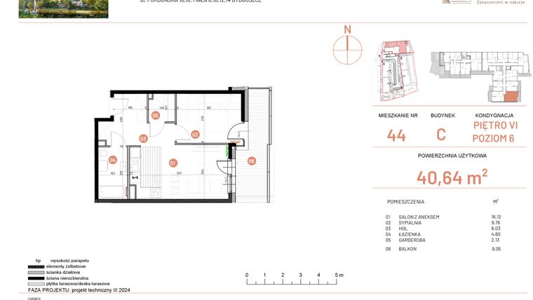 Rzut - Mieszkanie na sprzedaż 2 pokoje o powierzchni 40,64 m² - numer 18.44 w Osiedle Nowe Horyzonty etap II