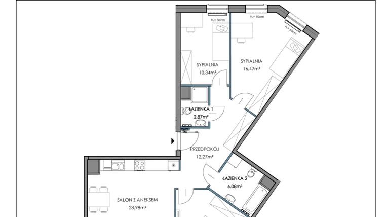 Rzut - Mieszkanie na sprzedaż 4 pokoje o powierzchni 90,21 m² - numer 1E.4B w Osiedle Horizon