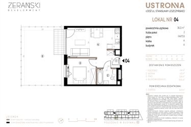 Rzut - Mieszkanie na sprzedaż 2 pokoje o powierzchni 38,22 m² - numer A004 w Ustronna