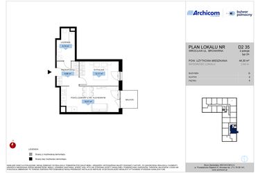 Rzut - Mieszkanie na sprzedaż 2 pokoje o powierzchni 44,3 m² - numer D2.35 w Bulwar Północny