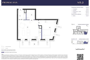 Rzut - Mieszkanie na sprzedaż 2 pokoje o powierzchni 45,05 m² - numer B3 – M3.2 w Primacasa