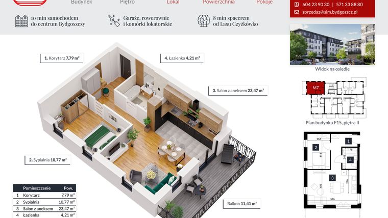 Rzut - Mieszkanie na sprzedaż 2 pokoje o powierzchni 46,24 m² - numer 7 w Tęczowy Zakątek F-15