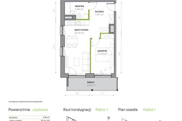 Rzut - Mieszkanie na sprzedaż 2 pokoje o powierzchni 45,27 m² - numer K1/1/04 w Piękna Vita