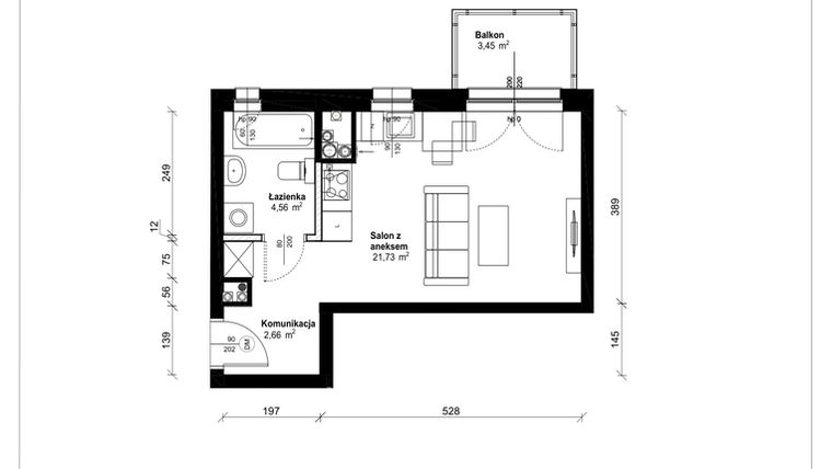 Rzut - Mieszkanie na sprzedaż 1 pokój o powierzchni 29,14 m² - numer A.1.20.1a w ATRIUM