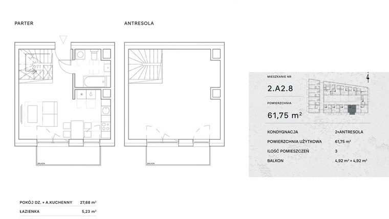 Rzut - Mieszkanie na sprzedaż 2 pokoje o powierzchni 61,75 m² - numer 2.A2.8 w Żernicka Park