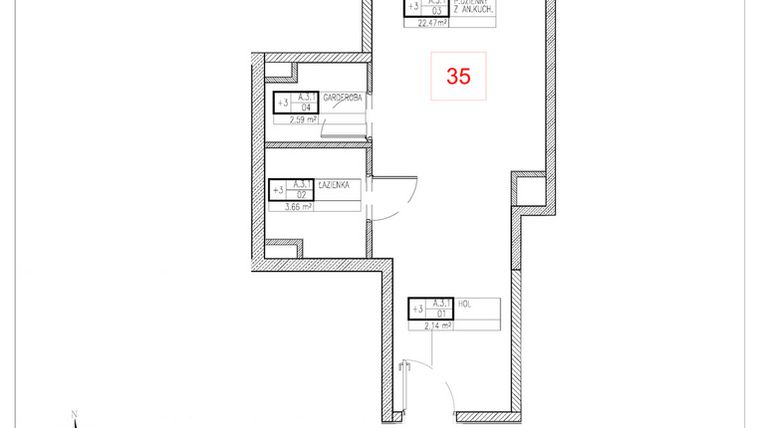 Rzut - Mieszkanie na sprzedaż 1 pokój o powierzchni 30,86 m² - numer A3.1 w Rezydencja Ogród Saski etap I i II
