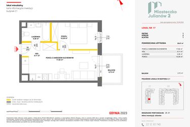 Rzut - Mieszkanie na sprzedaż 2 pokoje o powierzchni 36,67 m² - numer 17 w Miasteczko Julianów etap 2