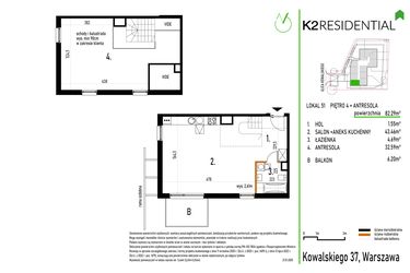 Rzut - Mieszkanie na sprzedaż 1 pokój o powierzchni 82,29 m² - numer 51 w Kowalskiego 37