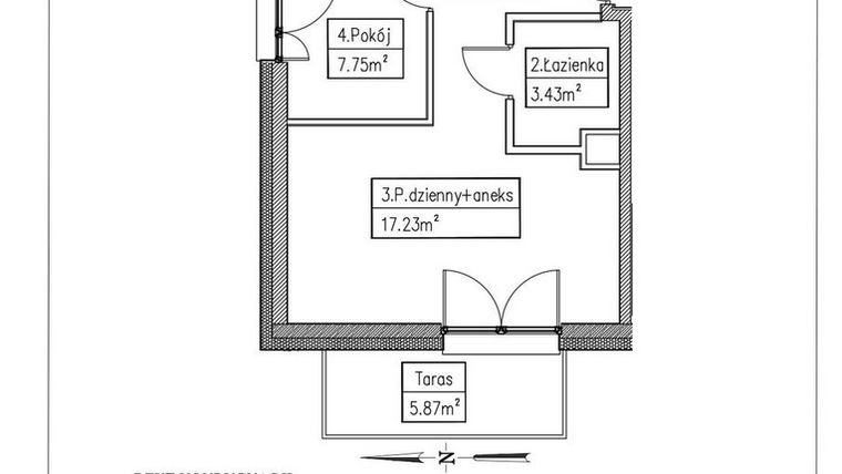 Rzut - Mieszkanie na sprzedaż 2 pokoje o powierzchni 35,2 m² - numer 2 w Działkowa 68