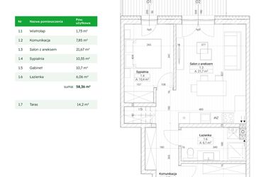 Rzut - Mieszkanie na sprzedaż 3 pokoje o powierzchni 58,36 m² - numer C2M3 w Nefrytowa Park
