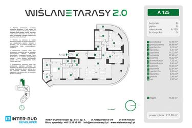 Rzut - Mieszkanie na sprzedaż 5 pokoi o powierzchni 211,89 m² - numer A.125 w Wiślane Tarasy 2.0 budynek B