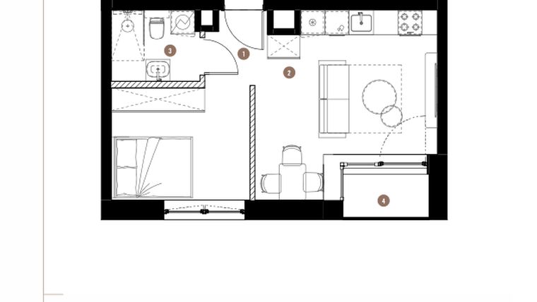 Rzut - Mieszkanie na sprzedaż 1 pokój o powierzchni 33,27 m² - numer 2.05.12 w Katowicka Residence
