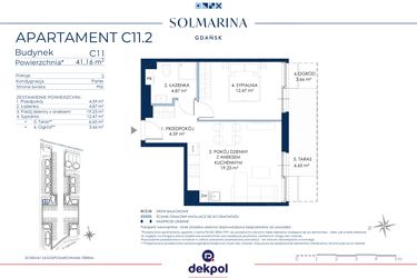 Rzut - Mieszkanie na sprzedaż 2 pokoje o powierzchni 41,16 m² - numer C11.2 w Sol Marina etap III