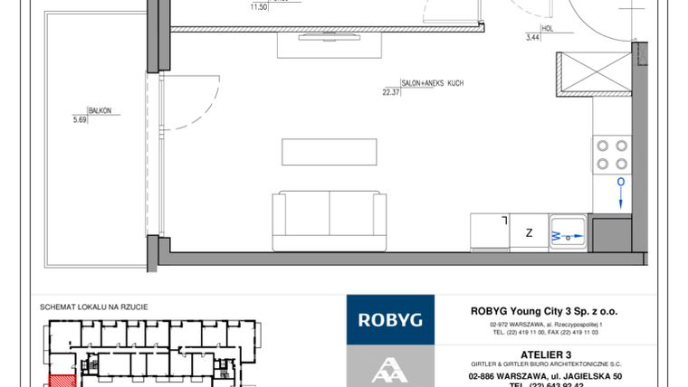 Rzut - Mieszkanie na sprzedaż 2 pokoje o powierzchni 41,78 m² - numer MC/G/A/2/3 w Modern City etap G