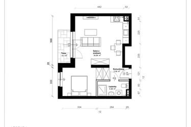 Rzut - Mieszkanie na sprzedaż 1 pokój o powierzchni 42,6 m² - numer B.0.02.1a w ATRIUM