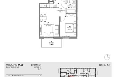 Rzut - Mieszkanie na sprzedaż 2 pokoje o powierzchni 43,31 m² - numer 1A.26 w Akacjowa Wita