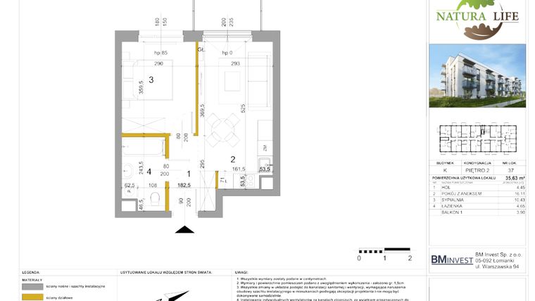 Rzut - Mieszkanie na sprzedaż 2 pokoje o powierzchni 35,7 m² - numer K37 w Osiedle Natura Life budynki JK