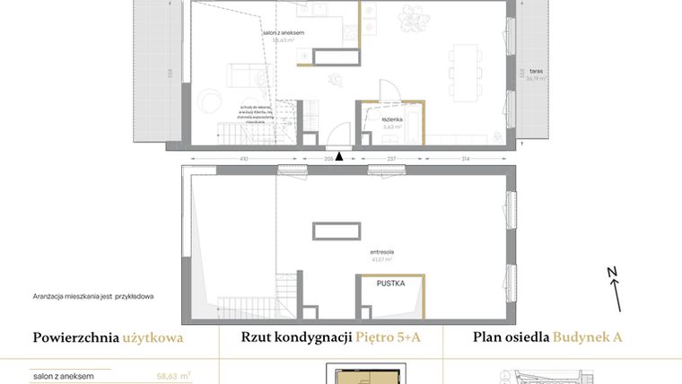 Rzut - Mieszkanie na sprzedaż 1 pokój o powierzchni 103,33 m² - numer A/60 w Królowej Jadwigi